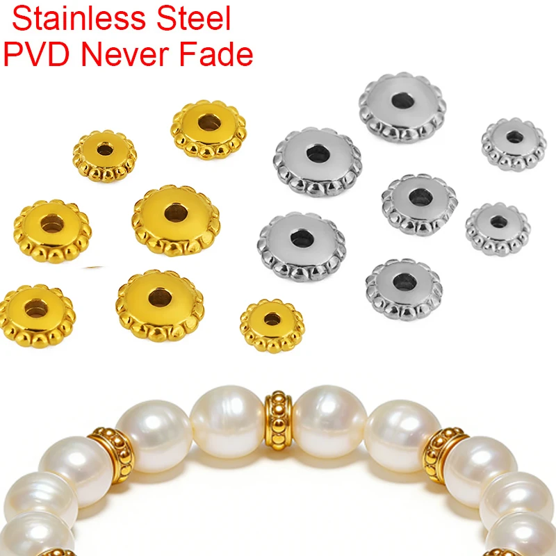 10pcs PVD Never Fade Stainless Steel Necklace Spacer Beads Big Large Hole 5 6 8 mm Bracelet Beads Supplies For Jewelry Making