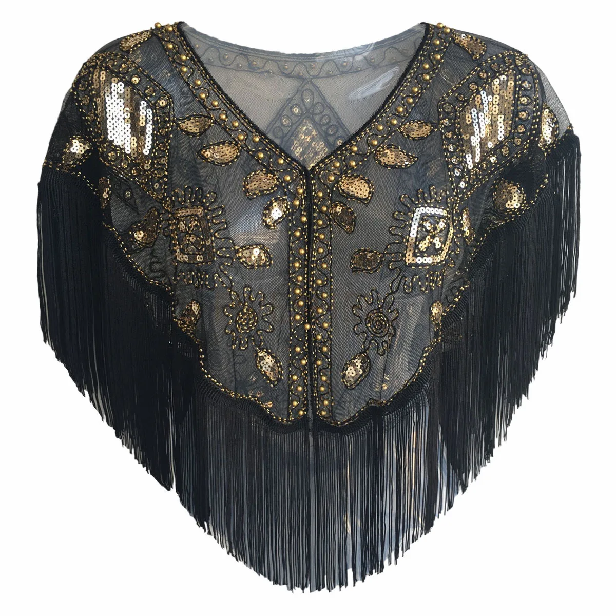 Cape de mariage à paillettes avec pompon à franges, col en V, châle de soirée rond, grande robe évasée de fête de testostérone, accessoires des années 1920