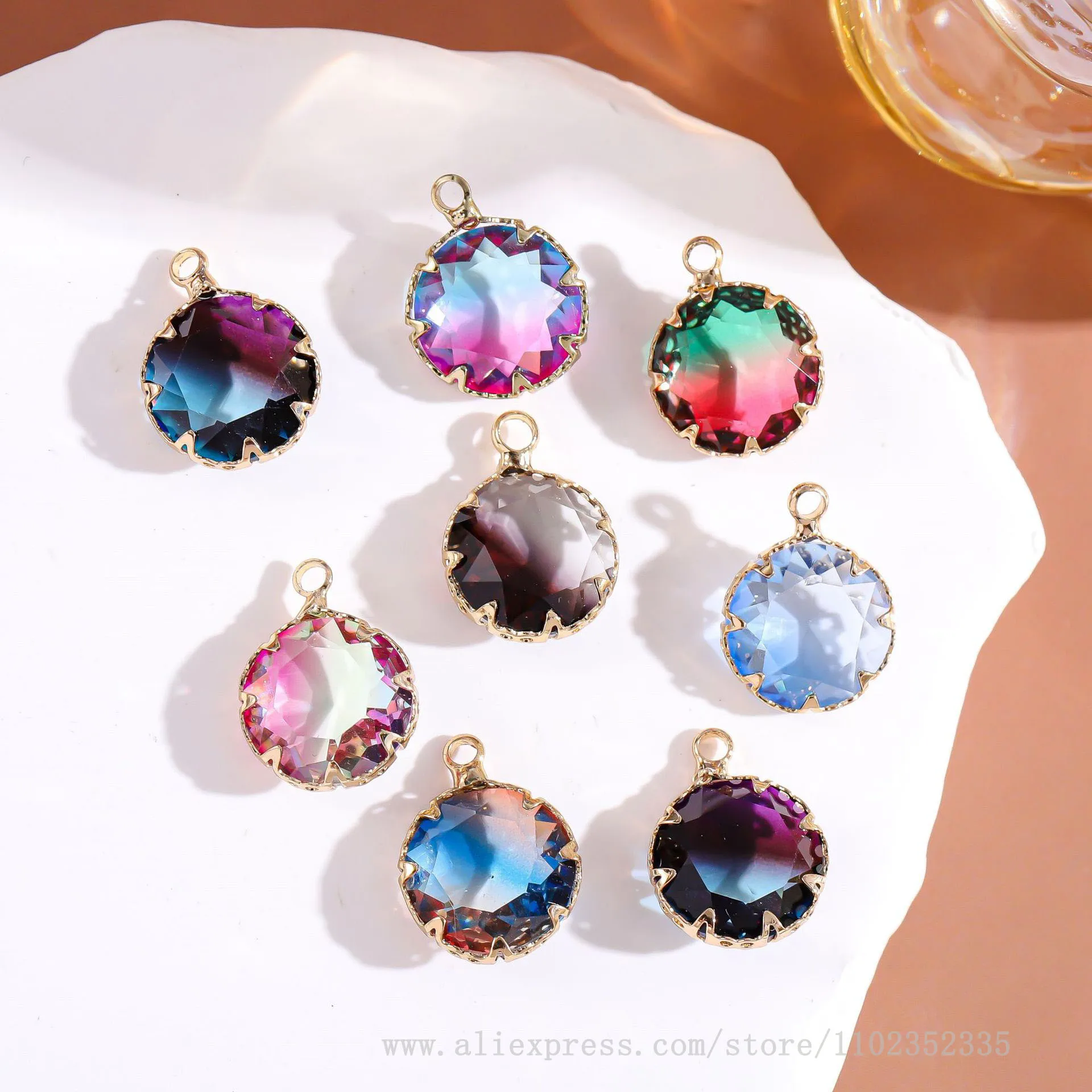 10pcs/ Bag   Advanced imitation tourmaline gradient circular pendant DIY earrings necklace accessories