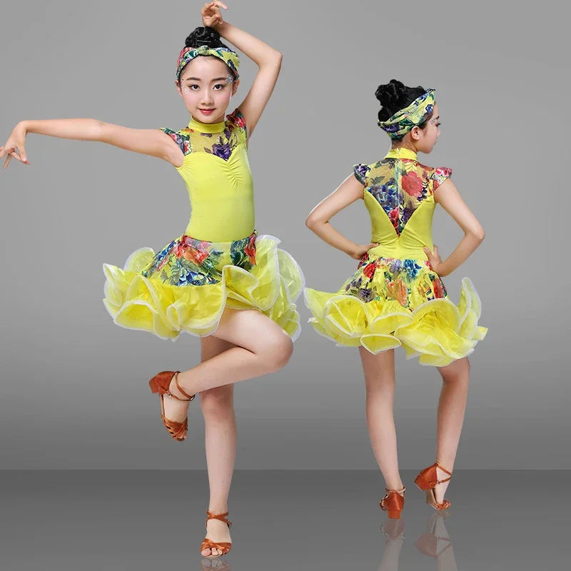 Vestido de baile latino para niños, ropa de actuación, Impresión de competición, práctica de baile latino, nuevo