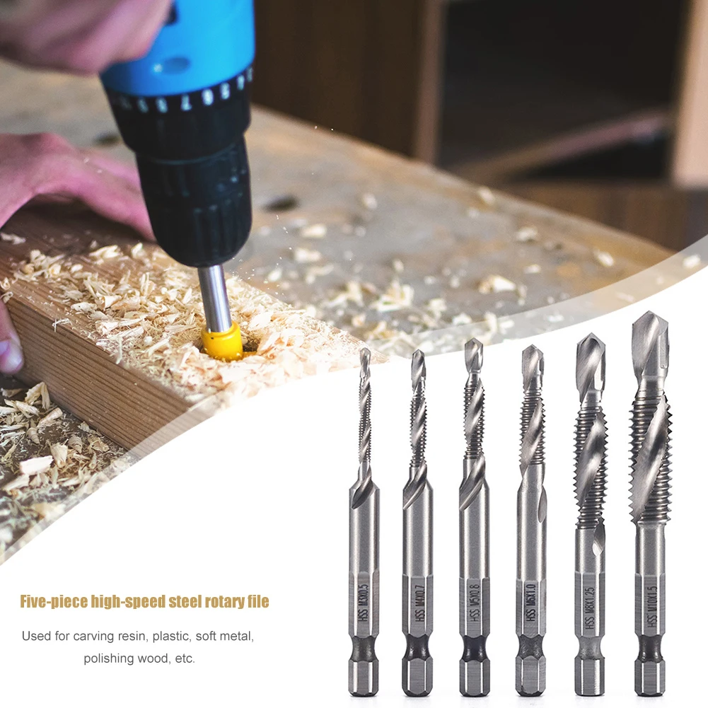 6 Stuks M3-M10 Schroefdraad Metrische Tap Boor Bits Hss Schroef Tapping Bit Hex Schacht Metalen Boor Bit Set Voor Monteur