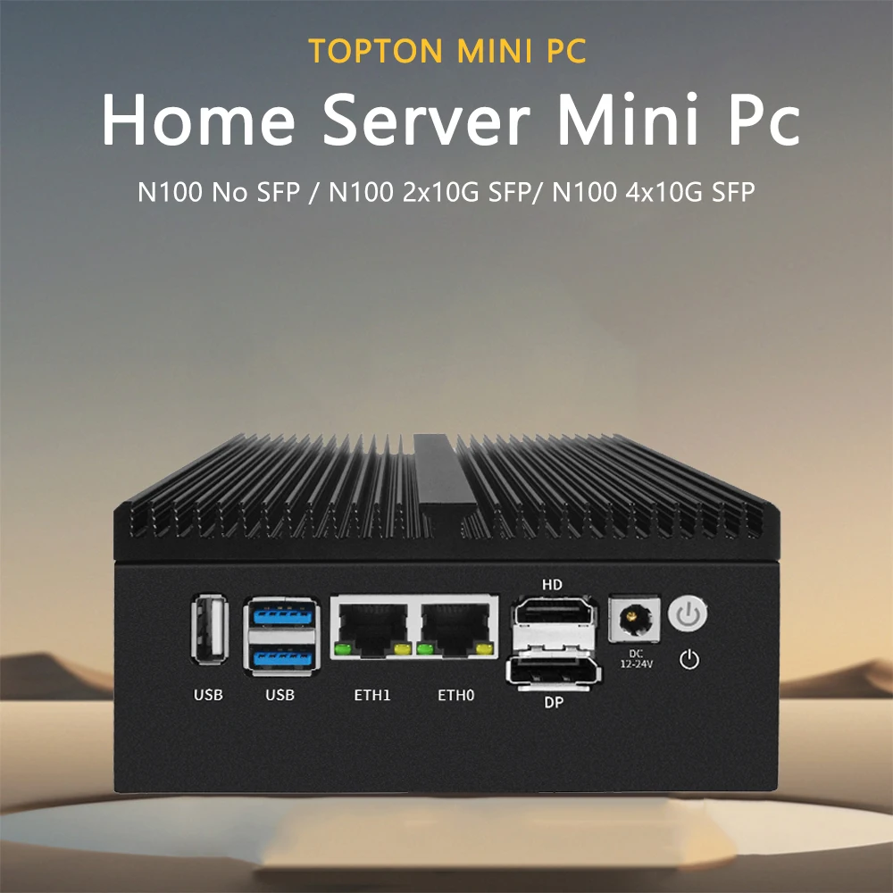 Topton Mini PC Intel Alder Lake-N100 (up to 3.4GHz) Dual LAN Mini Computer Supports 2x10G/4x10G SFP Home-Server/Network Firewall