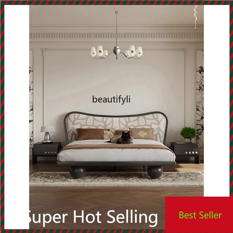 

QQ132 Solid Wood French Entry Lux Nordic Ash Double Bed Retro Soft Pack Bed 1.8 M 1.5 Bedroom Modern Marriage Bed