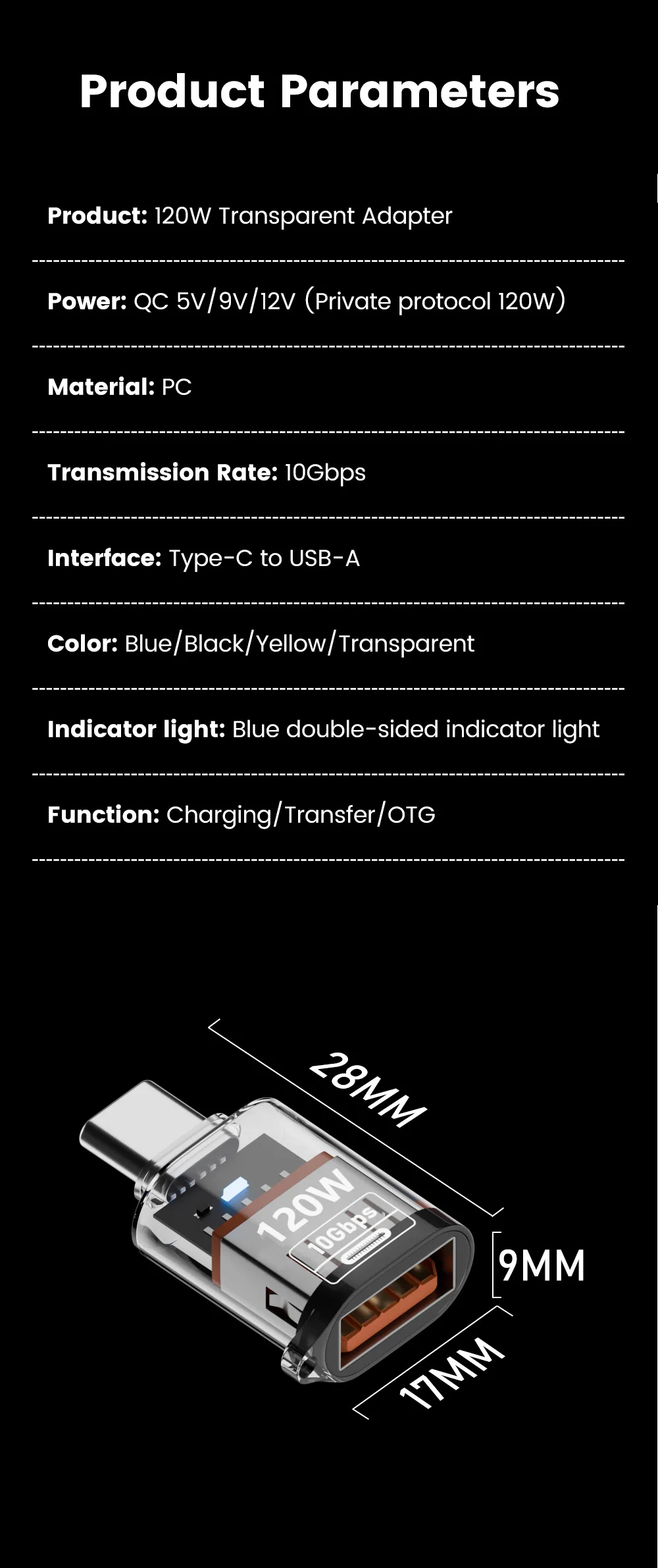 120W Fast Charging USB 3.2 to Type C Adapter OTG 10GB High Speed Data Audio Transfer For PC Tablet Xiaomi Huawei USB C Converter