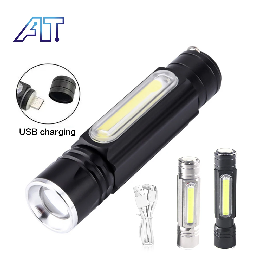 

Portable Usb Rechargeable Flashlight Hook Magnet T6+Cob Flashlight Life Waterproof Working Inspection Light For Led Emergency