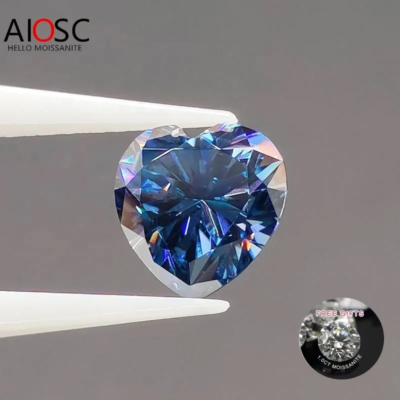 

AIOSC Heart Cut Loose Moissanite Stone ViVid Blue Color 0.5~4.0ct Gemstones with GRA Certificate Women Fine Jewelry