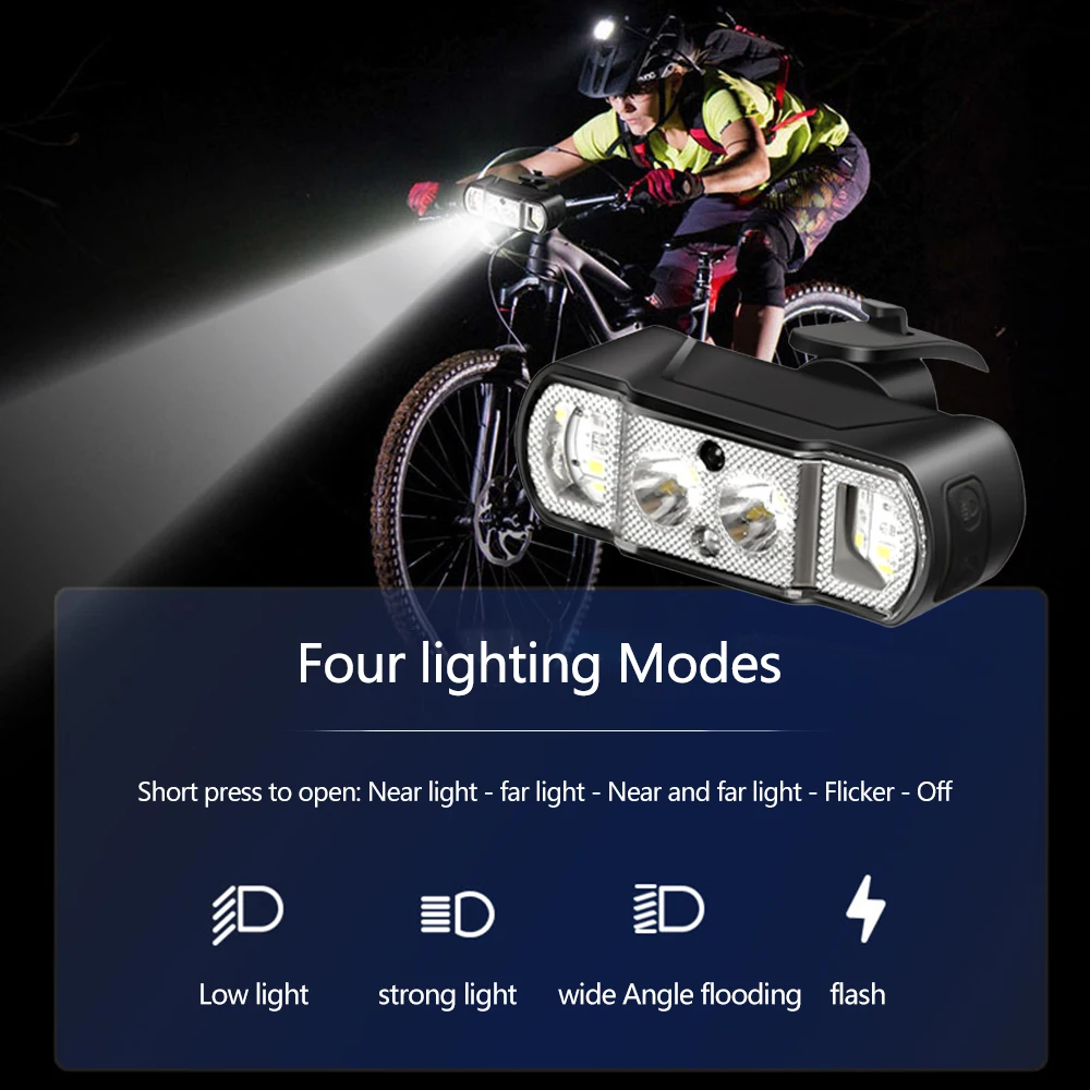 Luz delantera de bicicleta con detección inteligente, faro de bicicleta recargable tipo C, luz trasera de advertencia de seguridad de conducción
