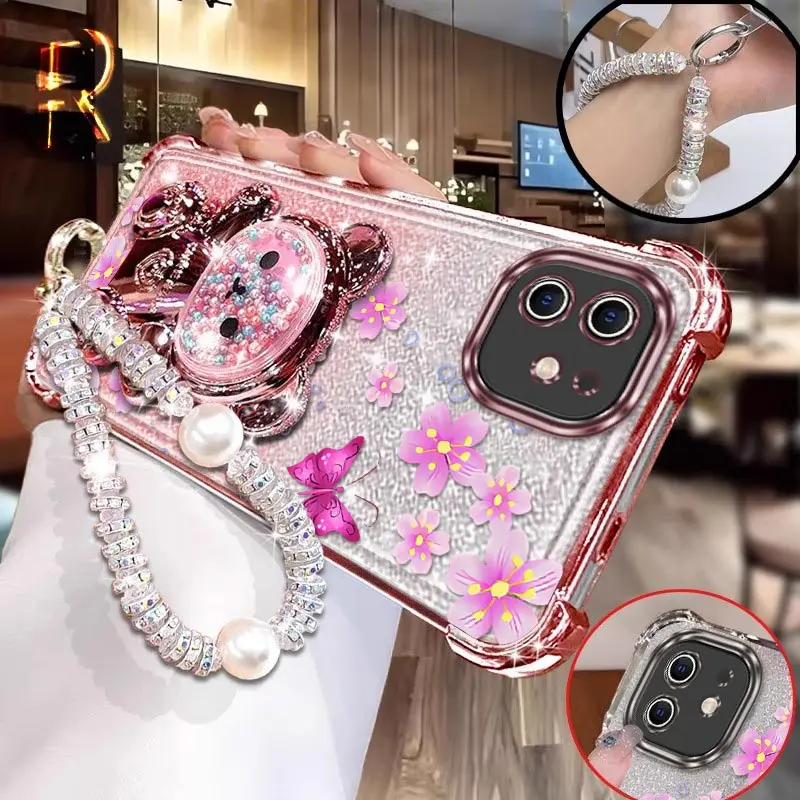 

Чехол-держатель для браслета с принтом розовых бабочек для iPhone 12Pro 11Pro 12 XSMAX 12ProMax X 6plus XR XS 8 7 11ProMax 11 Cover