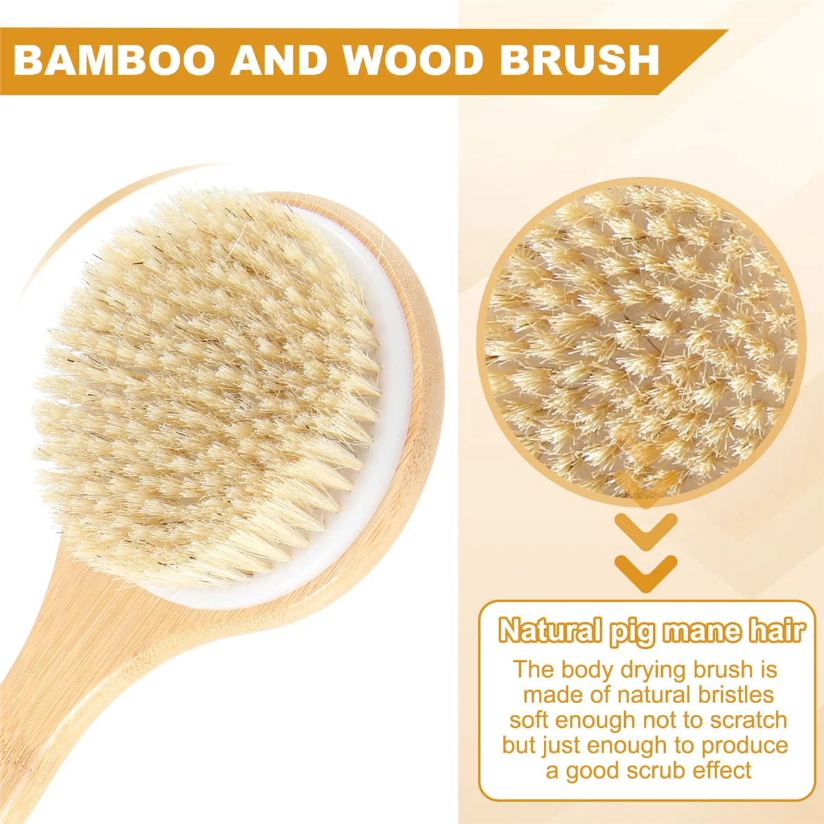 

Fine! Dry Skin Body Brush Bath Exfoliating Brush Natural Bristles Back Scrubber with Long Wooden Handle for Shower, Remove Dead