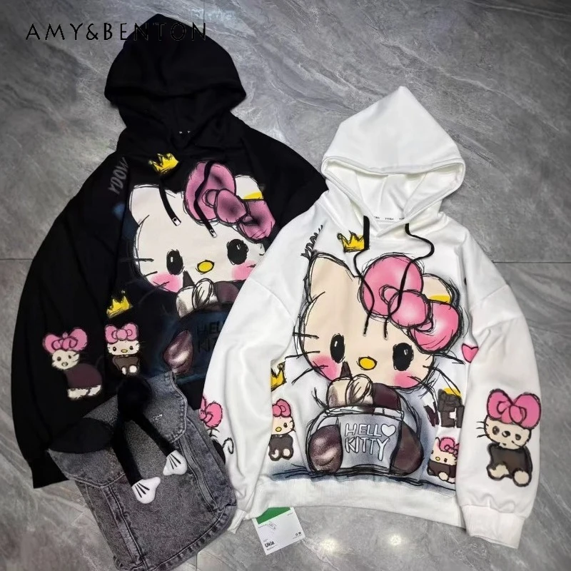 

Short Oversize Jacket Women's Fashion Letter Top Sweatshirt Personalized Patch Graffiti Loose Casual Hooded Sweatshirts Pullover