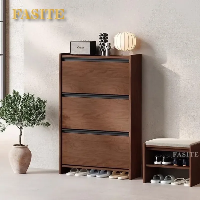 For Solid Wood Tipping Bucket Shoe Cabinet Ultra-thin Entrance Storage Rack Small Narrow Indoor Door Corridor Household