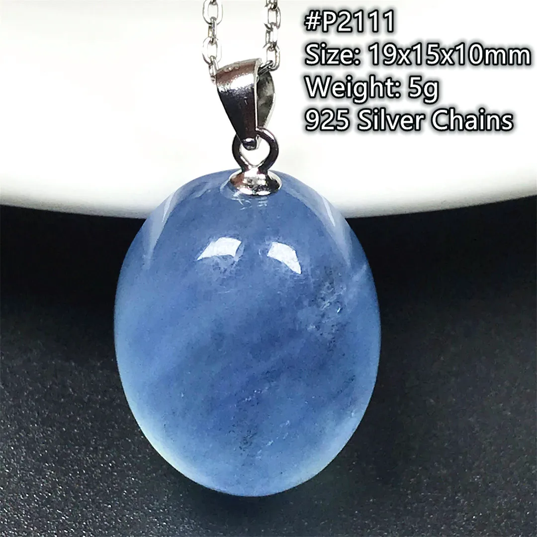 Natural Ocean Blue Aquamarine Stone Pendent Necklace Silver Chains For Women Men Healing Wealth Gift Crystal Beads Jewelry AAAAA