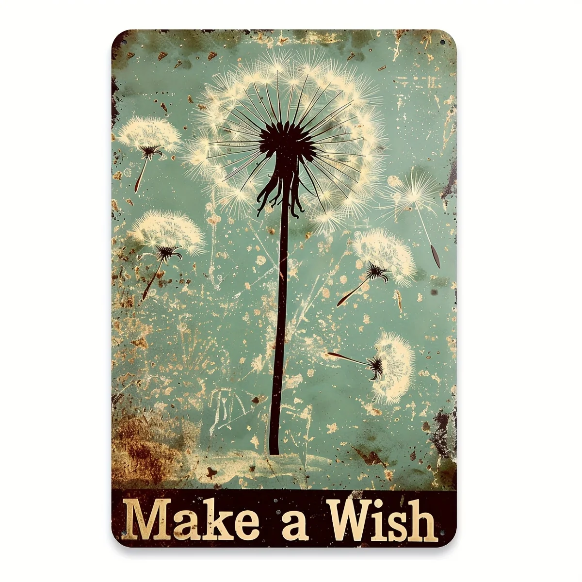 1pc Make a Wish Dandelion Metal Tin Sign, Vintage Iron Wall Art, Inspirational Floral Decor for Home, Garden, Cafe, Gym, Garage,