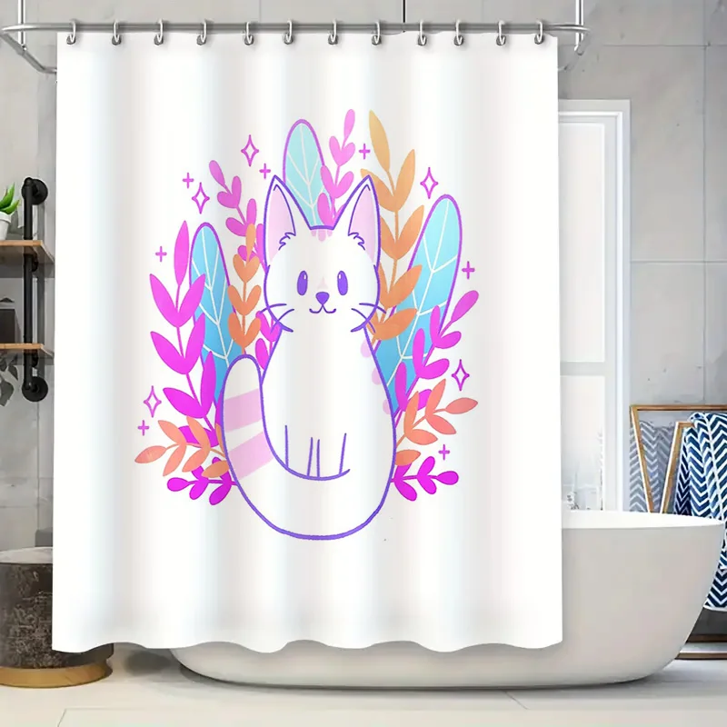 

Cat Aesthetic Room Decor Shower Curtain Cute Kitty Pattern Bathroom Decor Hippie Wall Tapestry Home Decor Japanese Anime Shower
