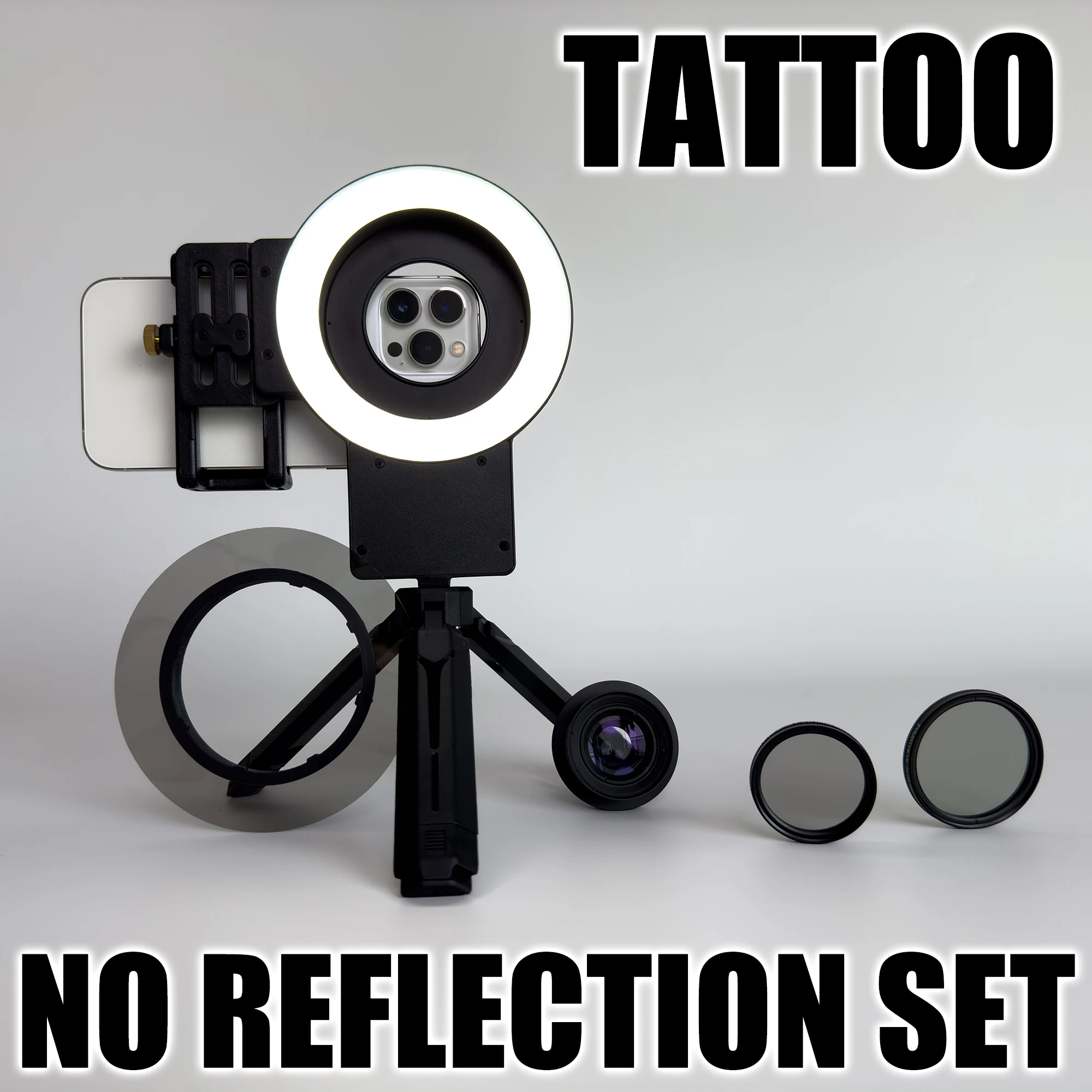 No Reflections Tattoo Photo Video Light. Polarization Set For Tattoo Photography. CPL Macro Tattoo Equipment. Enhanced No Glare