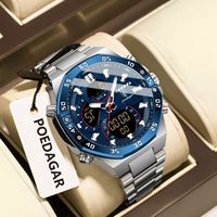 POEDAGAR Original Sports Men Wristwatch Week Date Waterproof LED Quartz Man Watch Stainless Steel Military Digital Men's Watches