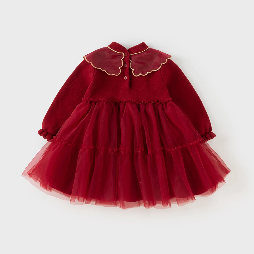Dave Bella Girls Sweater Dress Autumn Winter Long Sleeves Baby Kids Cotton Plush Skirt Red Outerwear Children Clothing DB4254354