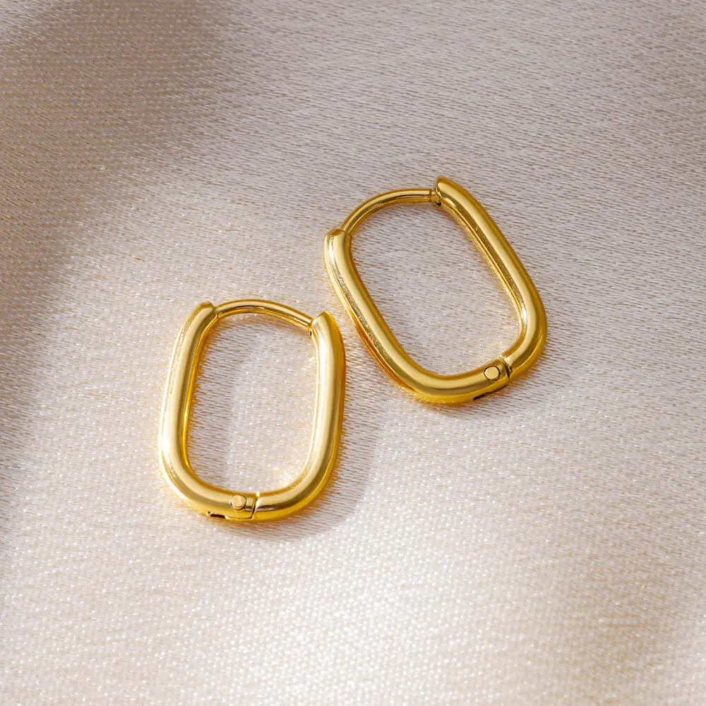 Pendientes de aro lisos en forma de U para mujer, aretes de acero inoxidable de Color dorado, joyería circular con hebilla para la oreja para fiesta, 2024