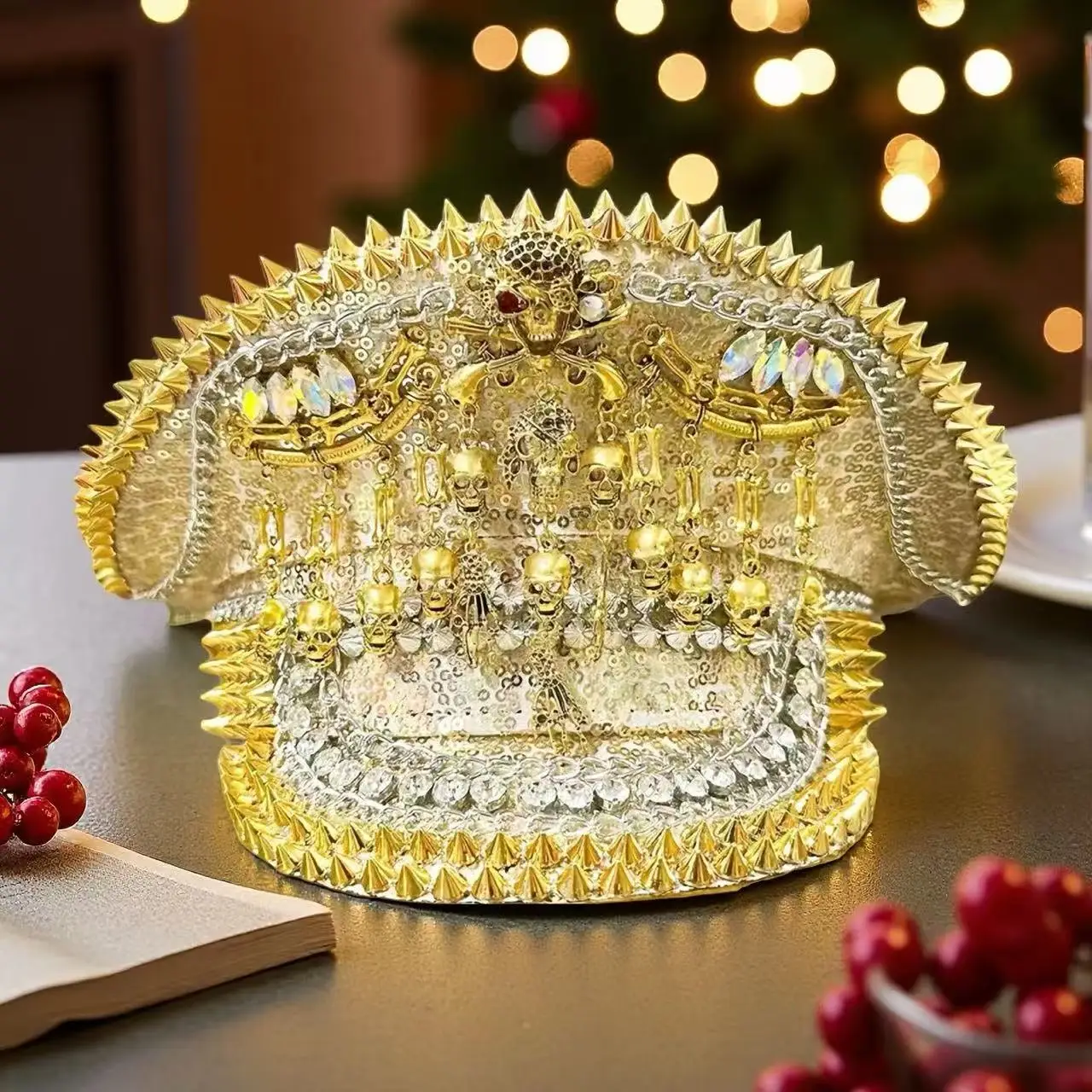 

HongLuan Leopard Halloween Costume Hat, Captain Hats Rhinestone for Burning Man Festival Woman, Cosplay Female Accessories