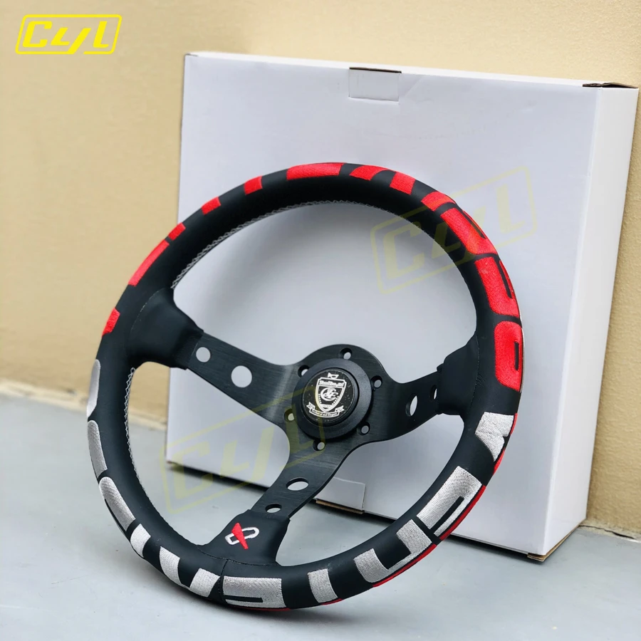 VERTEX 13inch 330mm JDM Universal Leather Steering Wheel Red 1996 Embroidery Racing Sports Steering Wheel