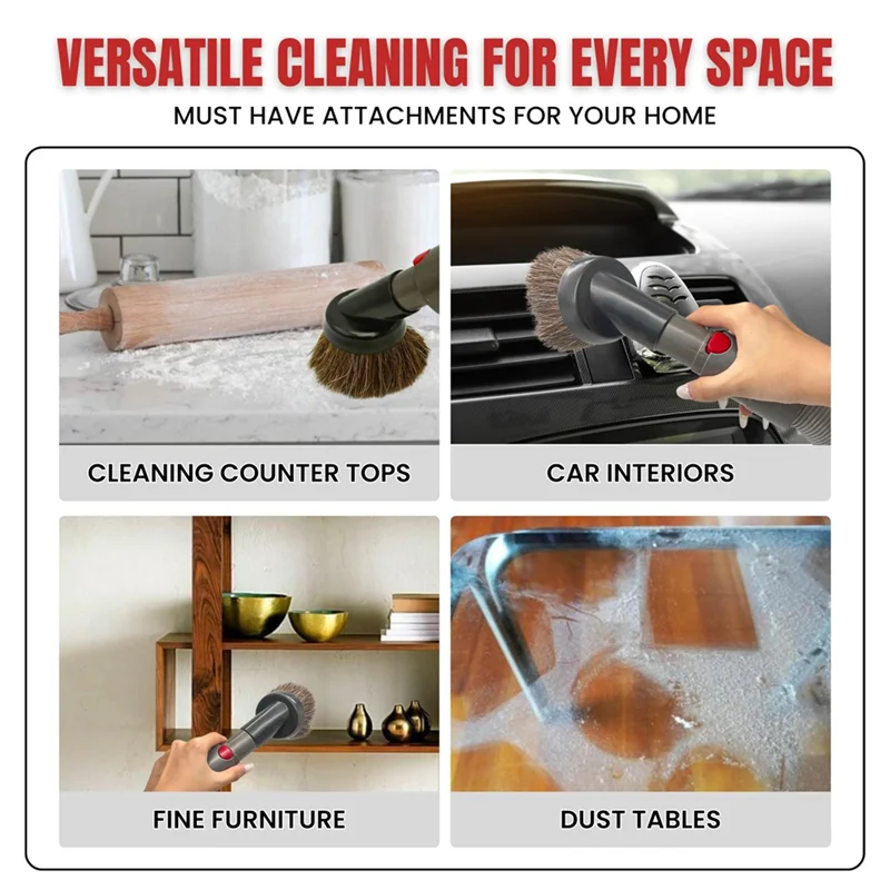 ABUS-For Dyson فرشاة مكنسة شعر الخيل وخرطوم تمديد متوافق مع Dyson V7 V8 V10 V11 V15 Gen5-فرشاة الغبار ذات الشعيرات الناعمة