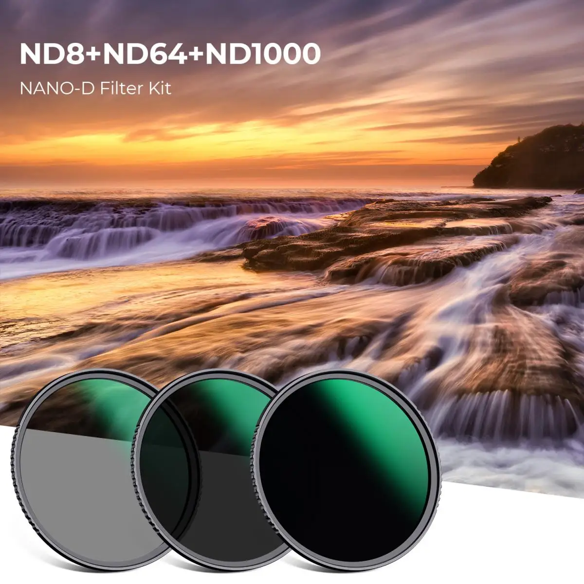 K&F Concept Nano-D Series 82mm ND8+ND64+ND1000 Lens Filter Kit with 24 Layer Multi-coated with 3 Cleaning Cloths & Filter Pouch