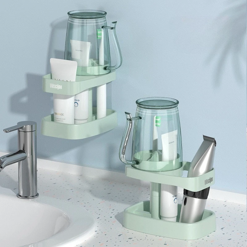 Toothbrush Holder With Cup Self Supporting Space Saver No Power Required Storage Rack For Home Dorm School Bathroom Accessory