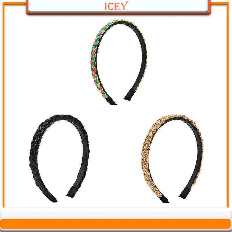 1pc 1.2cm Non Slip Hair Band with Teeth Gold Silver Wire Fried Dough Twist Braid Fish Bone  Ornament Pressure