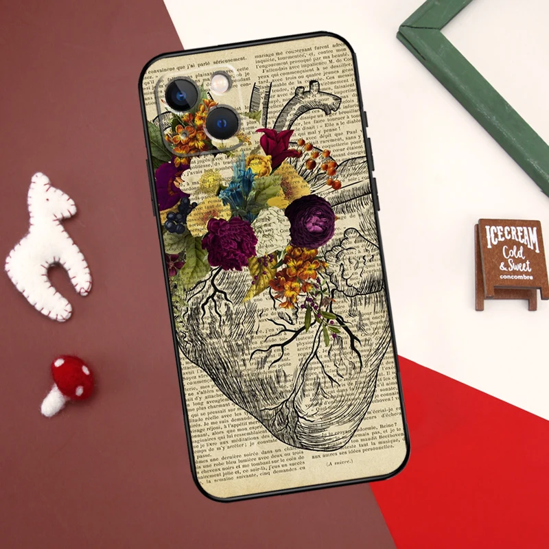 Medical Human Organs Heart Art Case For iPhone 16 13 12 14 15 Pro Max Mini Plus X XS MAX XR 11 14 15 Pro Max Cover Case