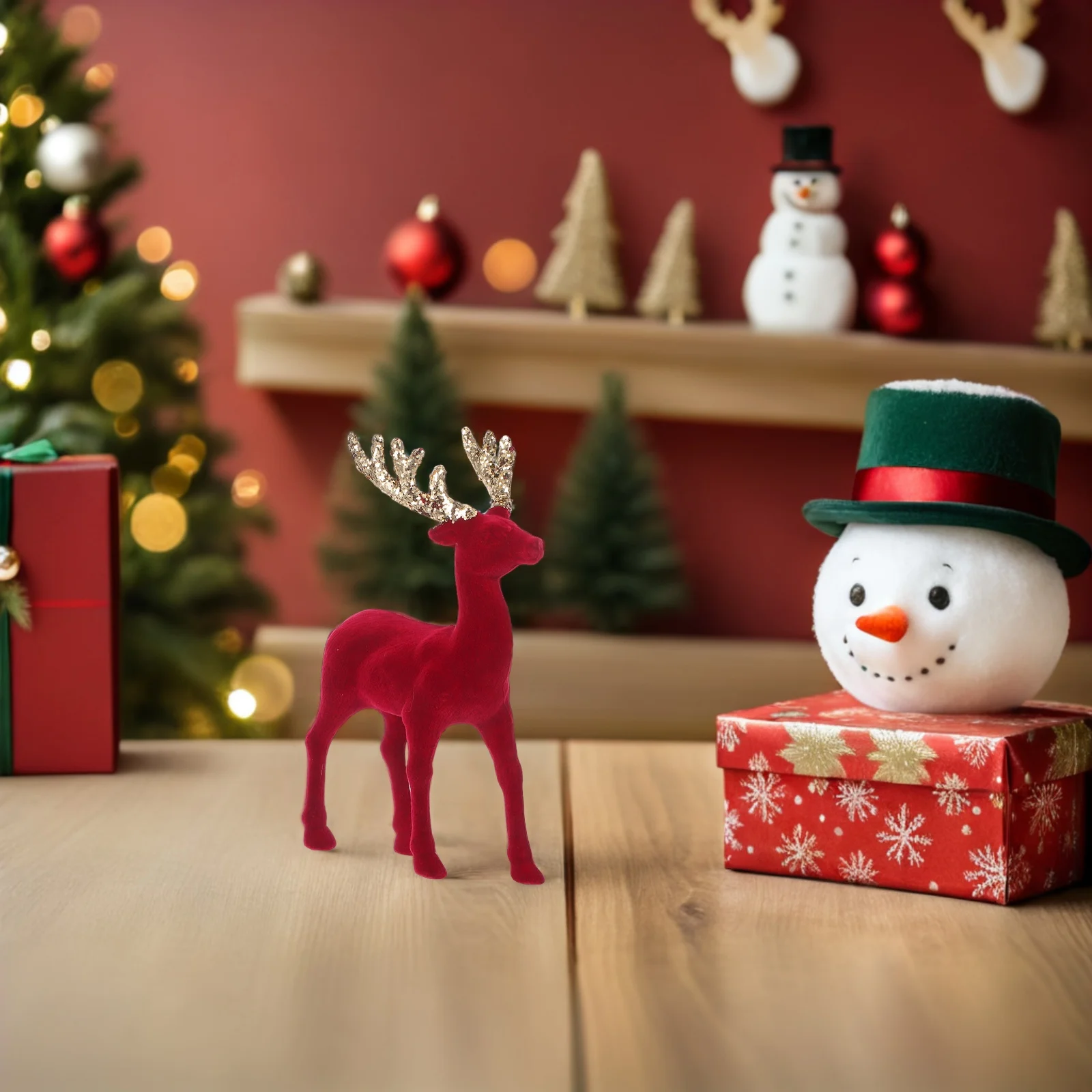 

Reindeer Red Glitter Flocked Finish Christmas Tabletop Decor Holiday Centerpiece Winter Theme Party Diy Ornament