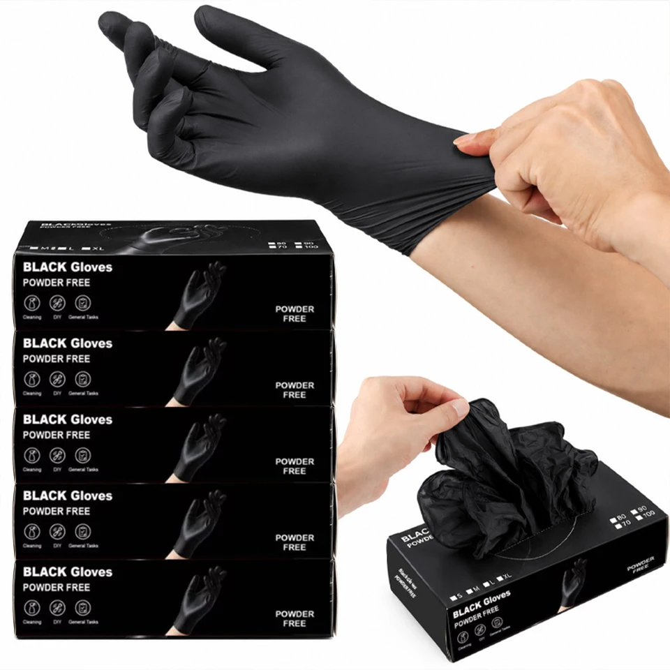 100 pezzi/scatola, guanti monouso in nitrile nero, senza lattice, senza polvere, ideali per la manipolazione di alimenti, per uso in cucina, ristoranti, servizi di catering, pulizie, uso domestico