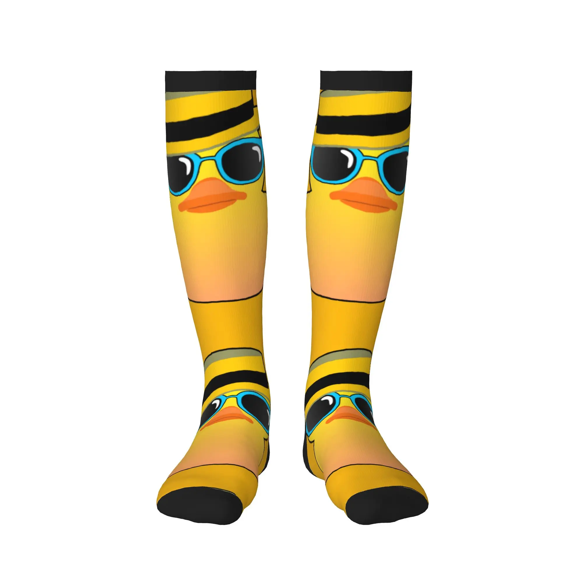 Cute Print Rubber Duck Ducky wearing Boater Hat And sunglasses Socks for Stretchy Summer Autumn Winter  Sports Compression Socks view 2