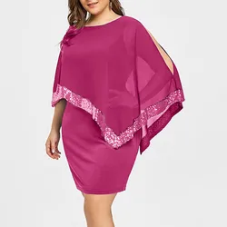 Plus Size Summer Dress Women Sexy Cold Shoulder Overlay Asymmetric Chiffon Strapless Sequins Dresses Evening Party Dress 5XL