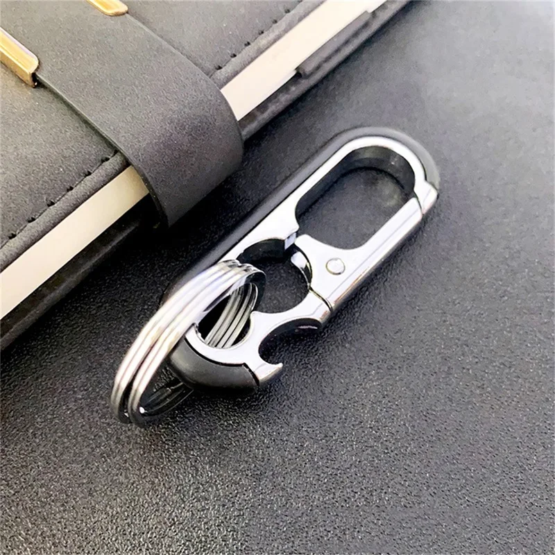 Multi-function Solid Color Zinc Alloy Waist Hanging Lock Bottle Opener Keychain Men's Business Double Ring Keychain Pendant Gift