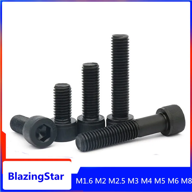 5/10/50pcs M1.6 M2 M2.5 M3 M4 M5 M6 M8 Black Grade 12.9 Steel DIN912 Hexagon Hex Socket Cap Allen Head Bolt Screw Length 2-80mm