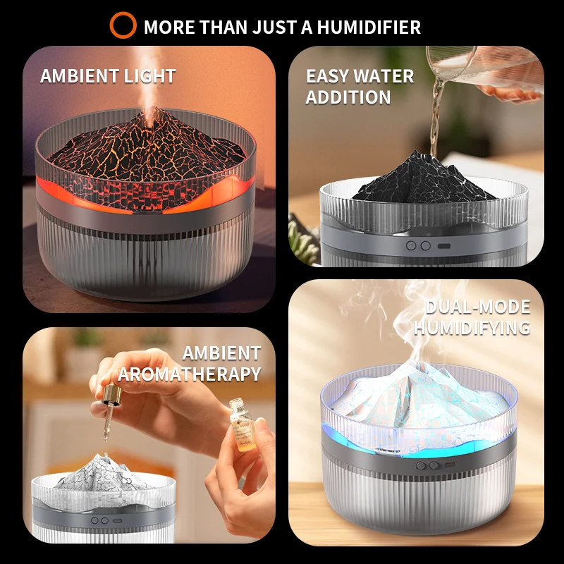 1.2L Volcano Humidifier Multi-function Essential Oil Diffuser Lights Cool Mist Humidifier Air Humidifier For Home Office Bedroom