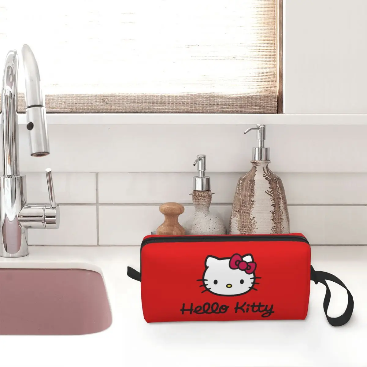 Custom Hello Kitty Logo Cosmetic Bag Women Cute Large Capacity Kitty White Makeup Case Beauty Storage borse da toilette