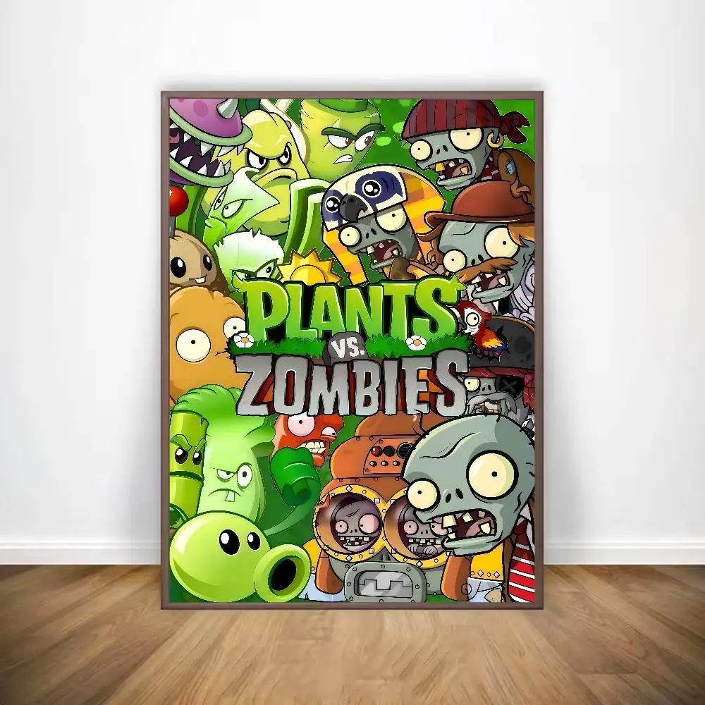 لعبة كلاسيكية P-Plants Vs Z-Zombies ذاتية اللصق ملصق فني معرض يطبع ذاتية اللصق ديكور المنزل الديكور صور مطبوعة للحوائط Livi
