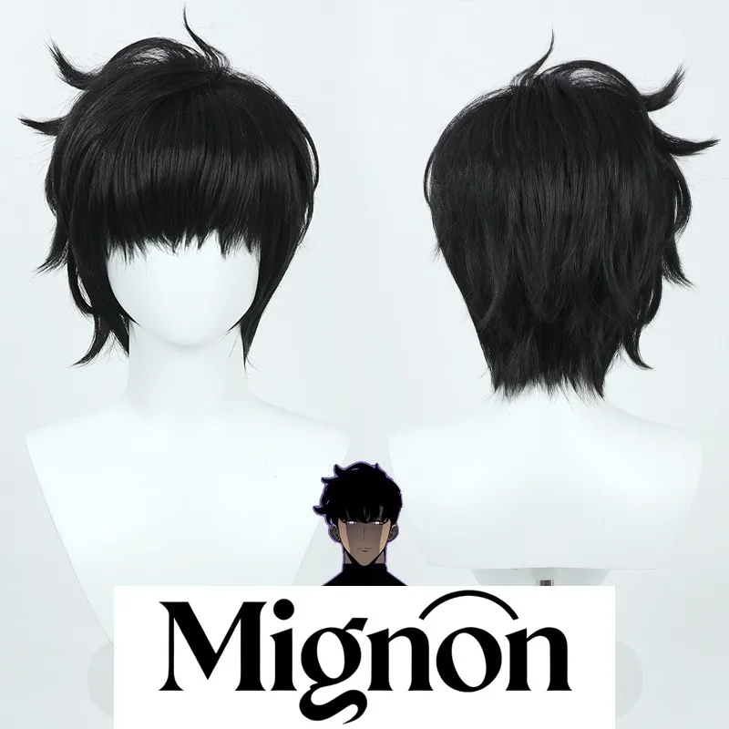 

Mignon Novel Solo Leveling Sung Jin-Woo cosplay wig black teased top daily anti-frizz