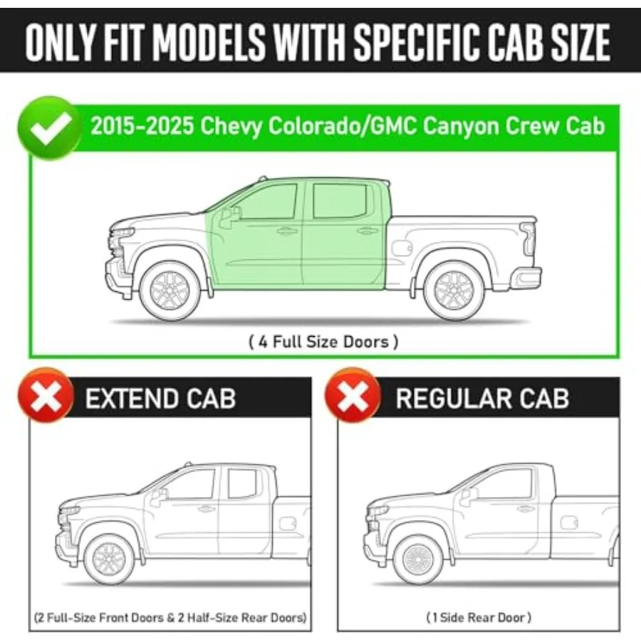 لوحات تشغيل مسحوق أسود مزدوج المرحلة لـ 20152026 تشيفي كولورادو وكابينة طاقم جي إم سي كانيون مع 4 أبواب كاملة الحجم #3