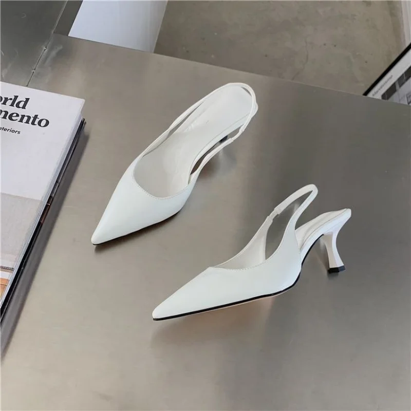 Pointed Toe Women Sandals 2023 New Arrivals Black White Silver Summer Dress Shoes Thin High Heels Elastic Band Ladies Party Mule