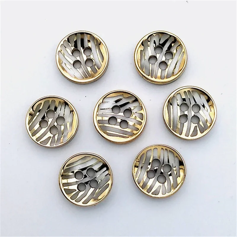 50pcs Resin Shirt Button Scrapbooking Round Gold Edge 4 Holes 11.5mm Costura Botones Bottoni DIY Crafts Clothing Garment Sewing