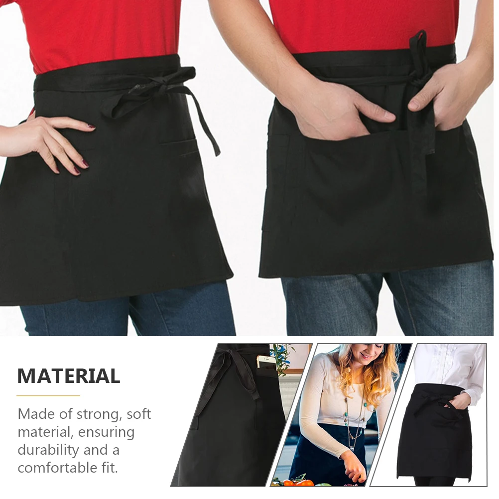 

Short Kitchen Apron Adjustable Waist Strap Multifunctional Design for Home Business Baking Cooking Waiter Waitress