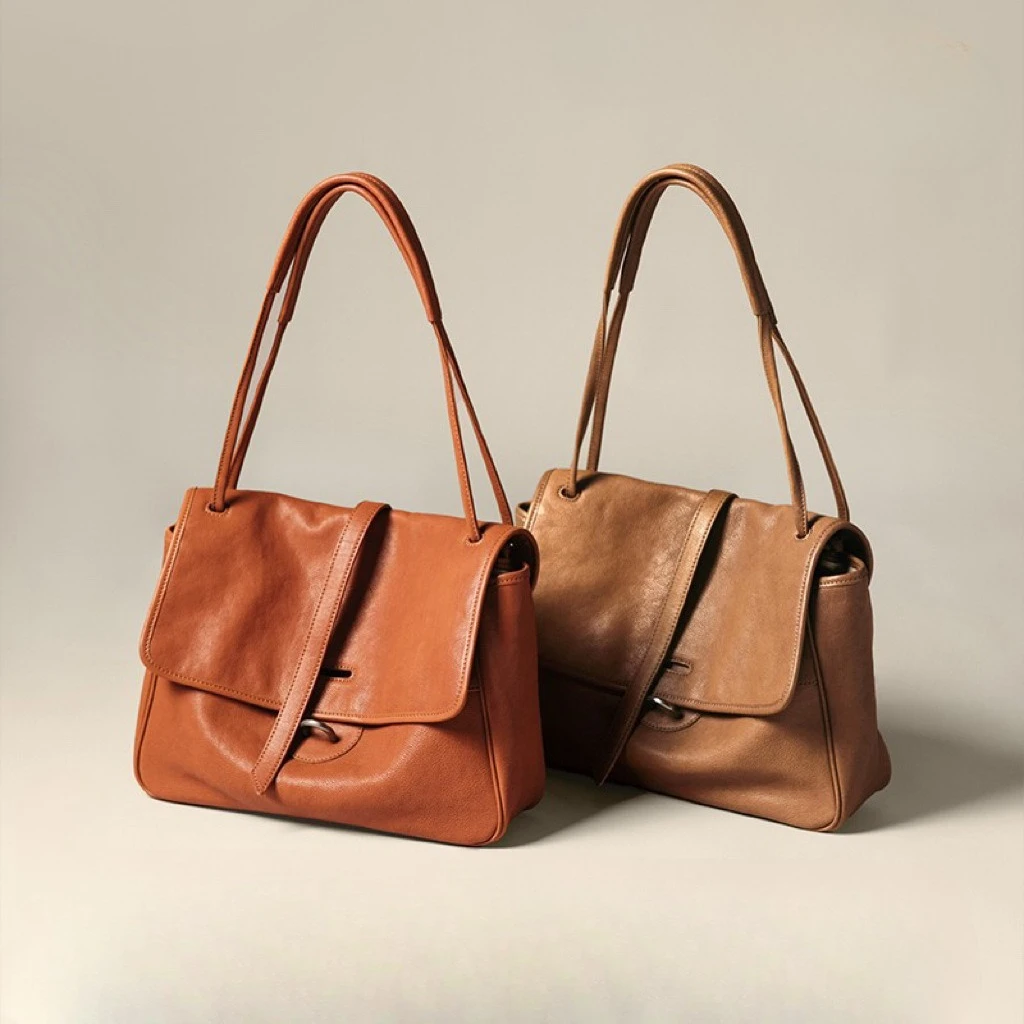

QIUZHEN Vegetable-Tanned Cowhide Vintage Crossbody Tote Bag Commuter Large Capacity Messenger Bag for Women
