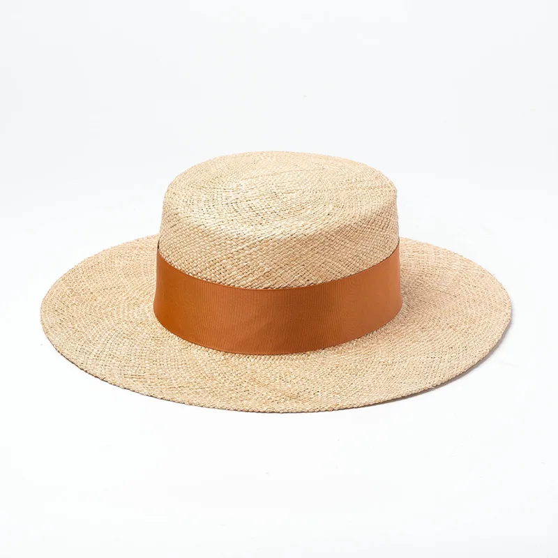 X453 Fashion Summer Sun Hat Lightweight Webbing Decorative Sun Caps Flat Top Outdoor Leisure Sunscreen Cap Flat Top Panama Hat