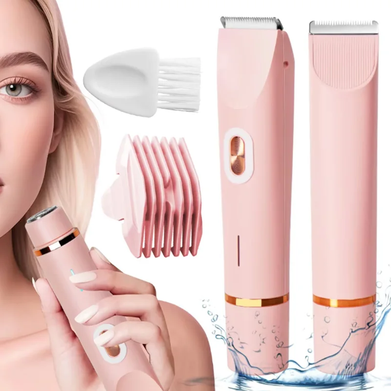 

Two-in-one bikini trimmer, women's painless electric shaver, cordless body hair trimmer, waterproof and washable