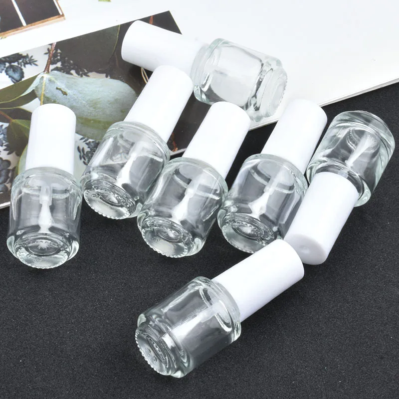 Newest 10pcs/lot 5ml/cc Empty Glass Nail Polished Oil Bottles With White Cap With Brush Cosmetic Nail Oil Container Wholesale