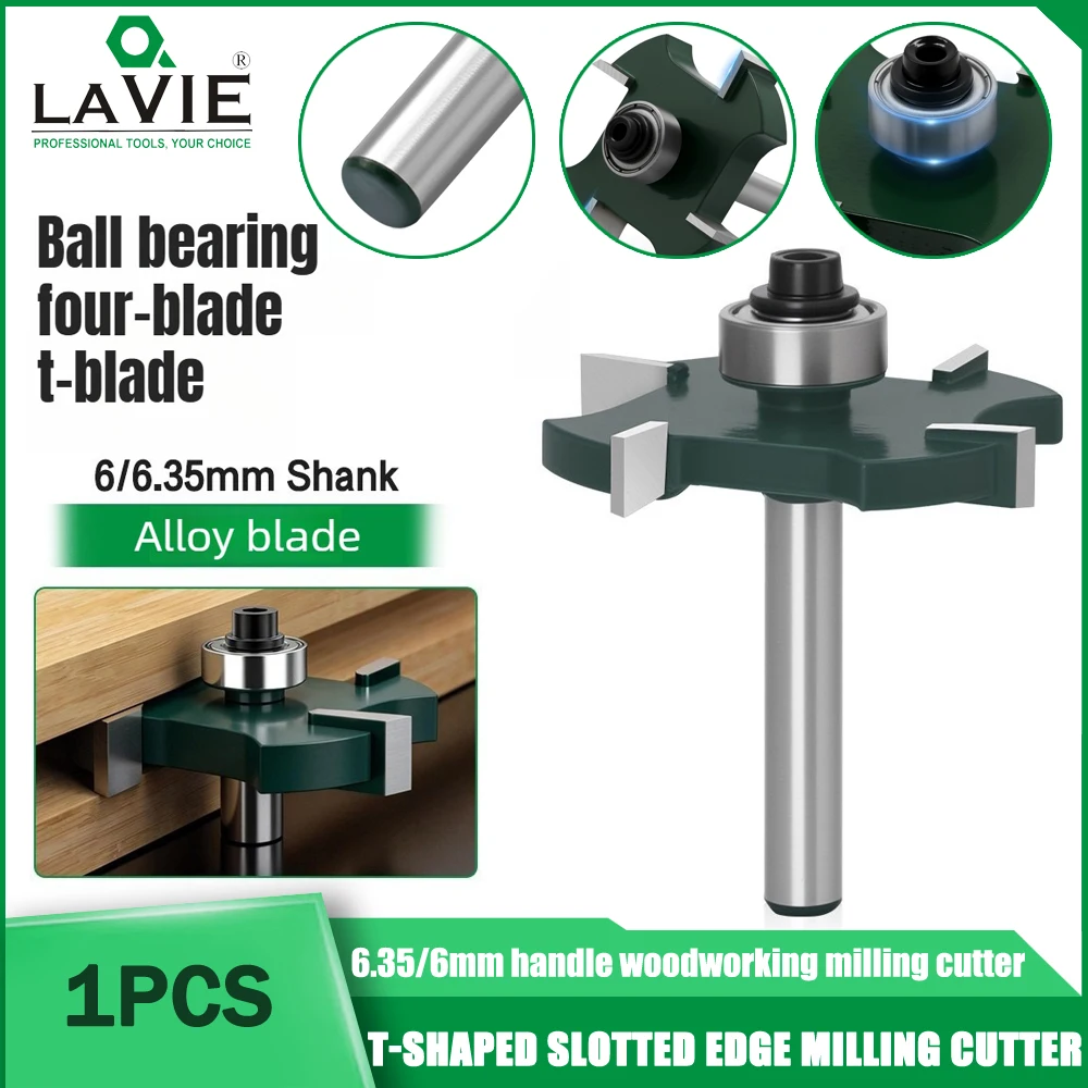 

LAVIE 6.35/6MM Shank Four-blade Ball T-cutter Woodworking Milling Cutter Slotting Slot Carbide Cutter Head Trimming Machine DIY