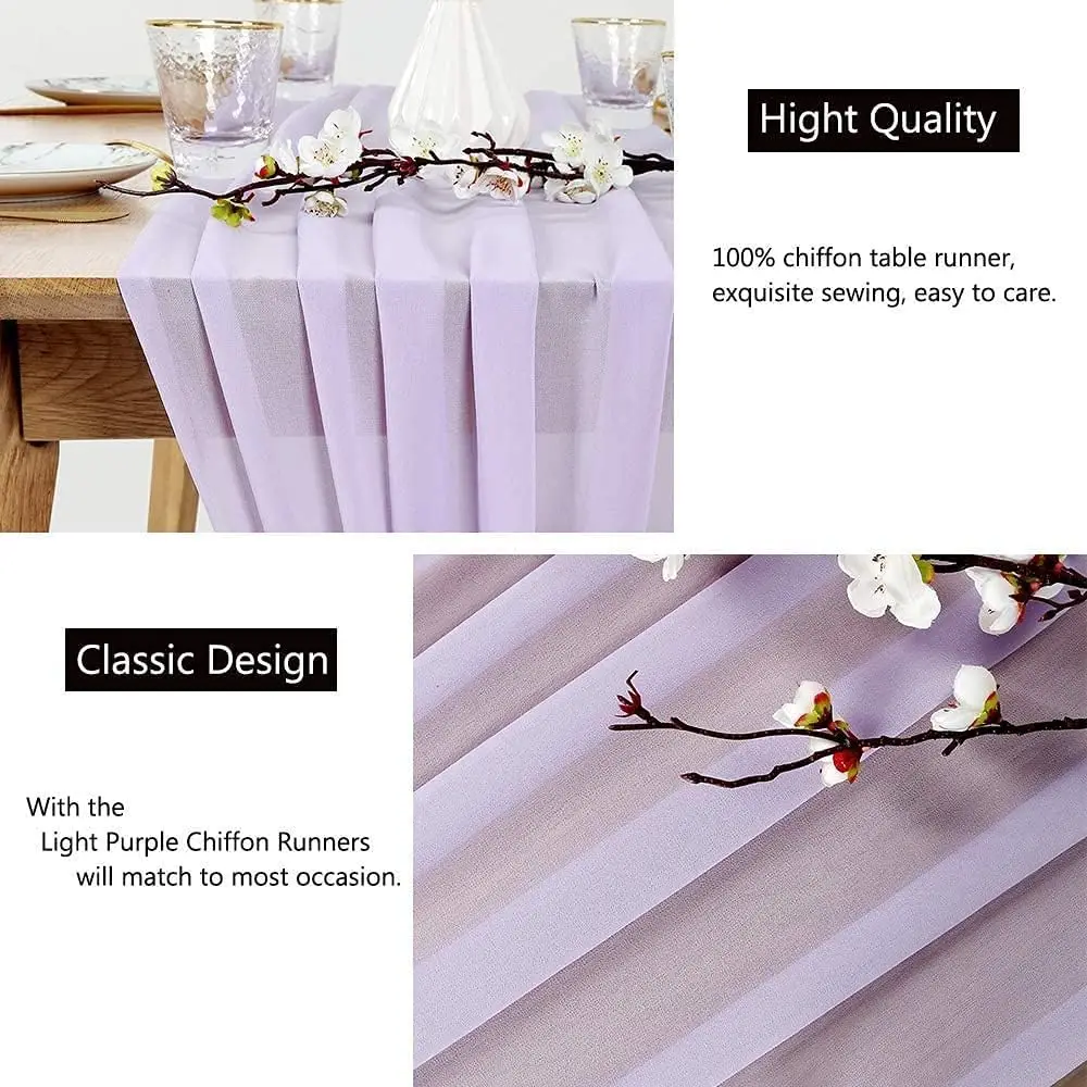 2/5/10/15PCS Chiffon Table Runner 10Ft Long 29 x120 Inches Romantic Wedding Runner Linens Sheer Bridal Party Table Decorations