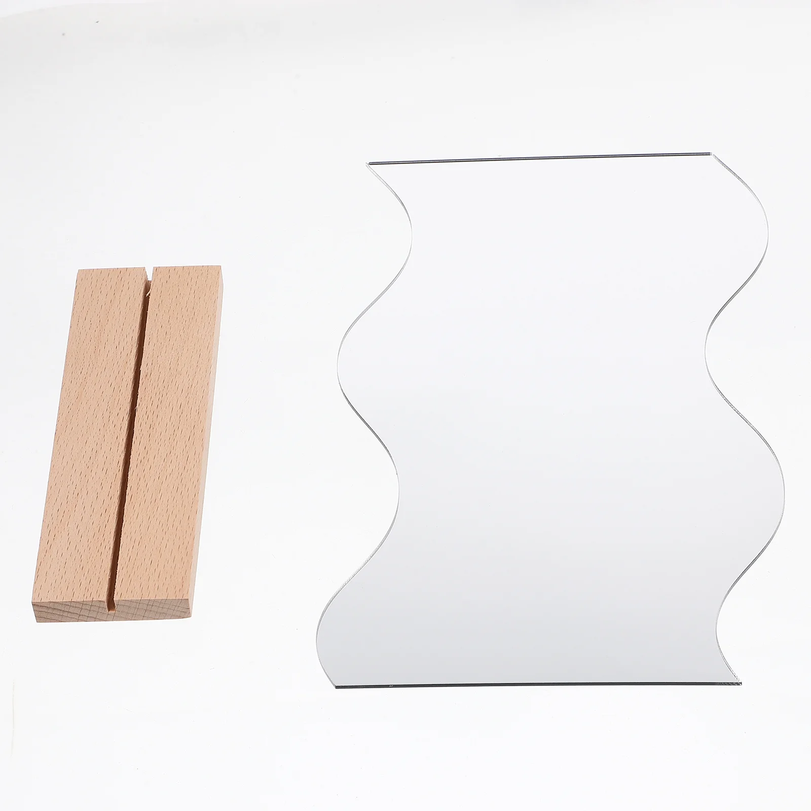 

Modern Desktop Makeup Mirror Acrylic Material with Wooden Stand for Home Office Dorm Table Decor Mirror